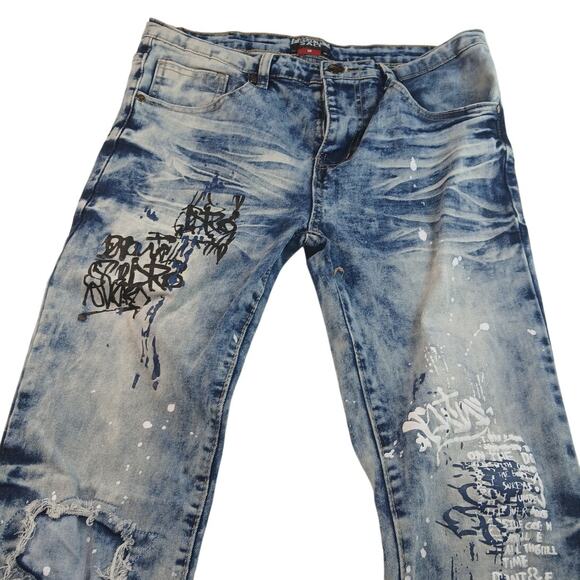 Rock Salt Boys Blue Wash Graphic Stretchy Jeans - 18 - Picture 1 of 4